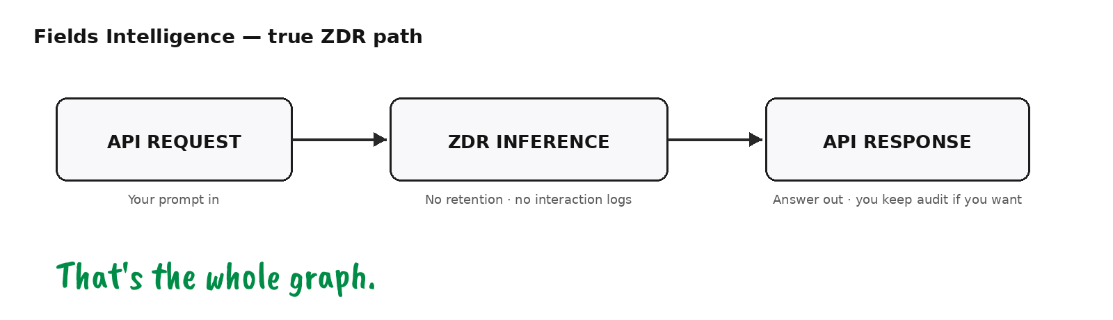 Fields Intelligence true ZDR path: API request, ZDR inference, API response